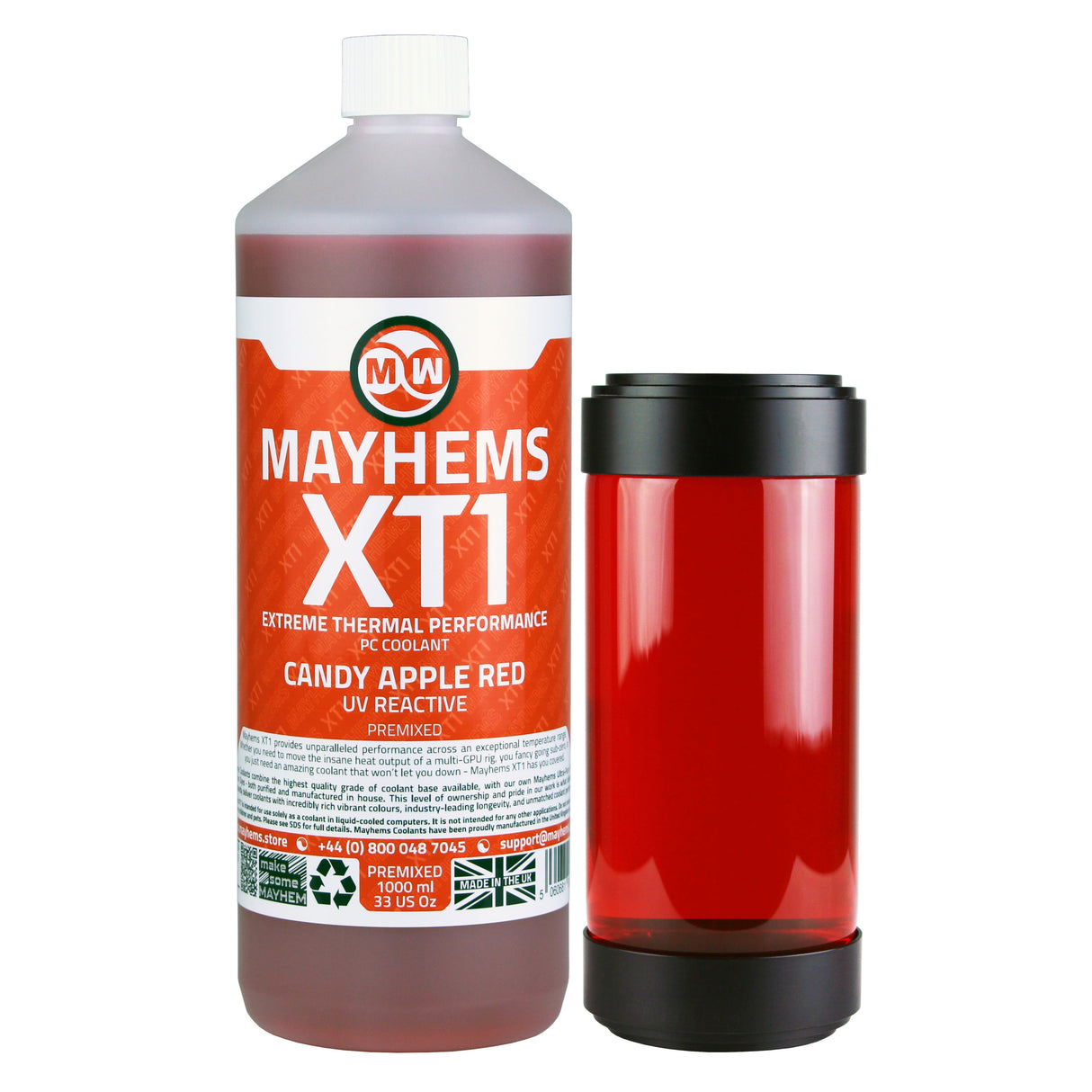 Mayhems - PC Coolant - XT-1 Premix - Thermal Performance Series, UV Fluorescent, 1L, Candy Apple Red