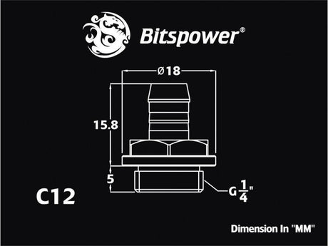 Bitspower Matte Black G1/4" Barb Fitting - 1/4" ID (BP-MBWP-C12) - Digital Outpost LLC