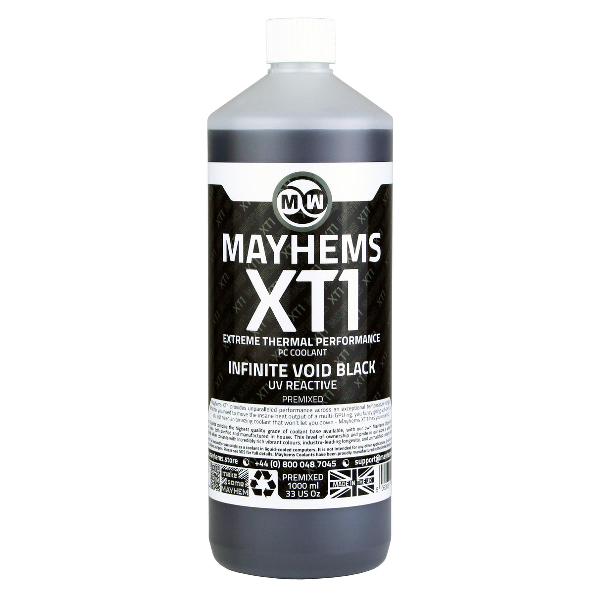 Mayhems - PC Coolant - XT-1 Premix - Thermal Performance Series, UV Fluorescent, 1L, Infinite Void Black - Digital Outpost LLC
