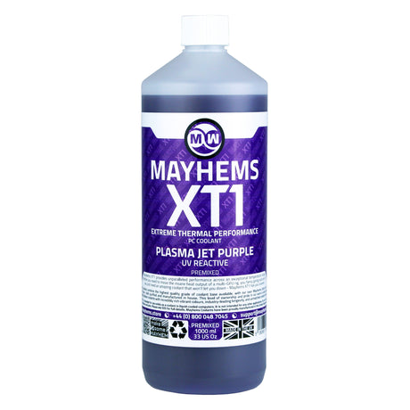 Mayhems - PC Coolant - XT-1 Premix - Thermal Performance Series, UV Fluorescent, 1L, Plasma Jet Purple - Digital Outpost LLC